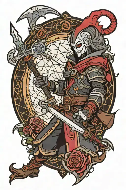 shadowheart from baldursgate 3 holding the night spear tattoo design idea