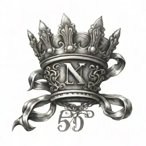 Roman numeral 5 with a crown hanging tattoo design idea