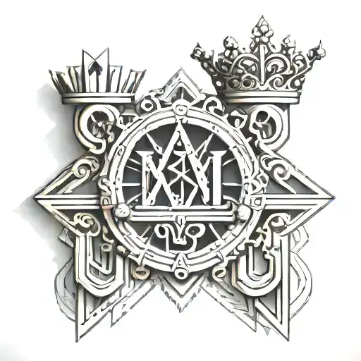 roman numeral 5 V with a crown hanging tattoo design idea