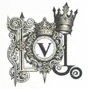 roman numeral 5 V with a crown hanging tattoo design idea