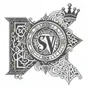 roman numeral 5 V with a crown hanging tattoo design idea