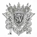 roman numeral 5 V with a crown hanging upside tattoo design idea