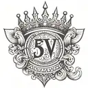 roman numeral 5 V with a crown hanging upside tattoo design idea