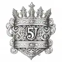 roman numeral 5 V with a crown hanging upside tattoo design idea