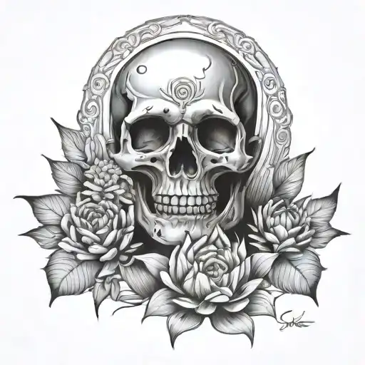 skull and budha tattoo design idea