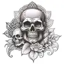 skull and budha tattoo design idea