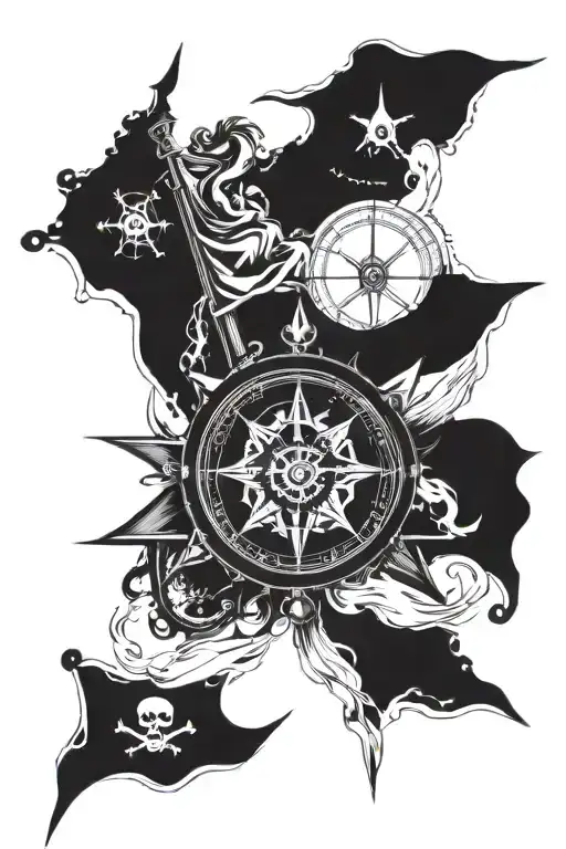 pirate compass tattoo design idea