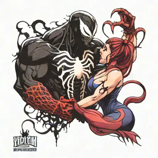 venom from spider man fighting mileena from mortal kombat tattoo design idea