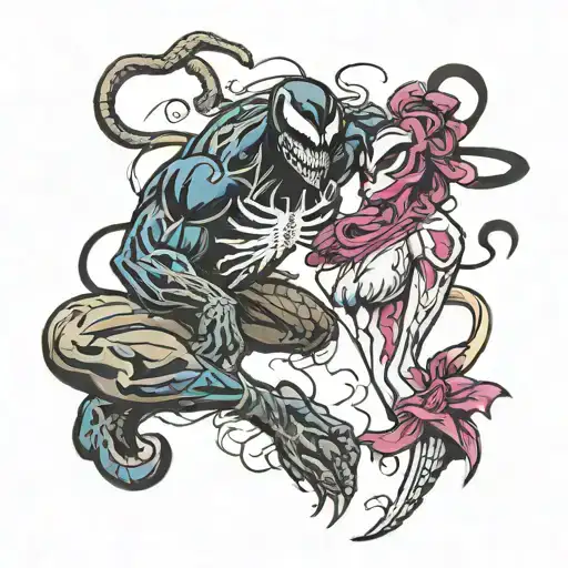 venom from spider man fighting mileena from harley queen tattoo design idea