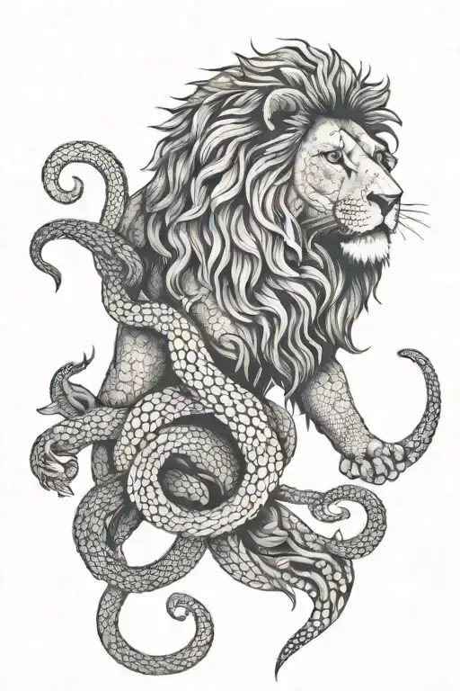 lion and snakes tattoo design idea