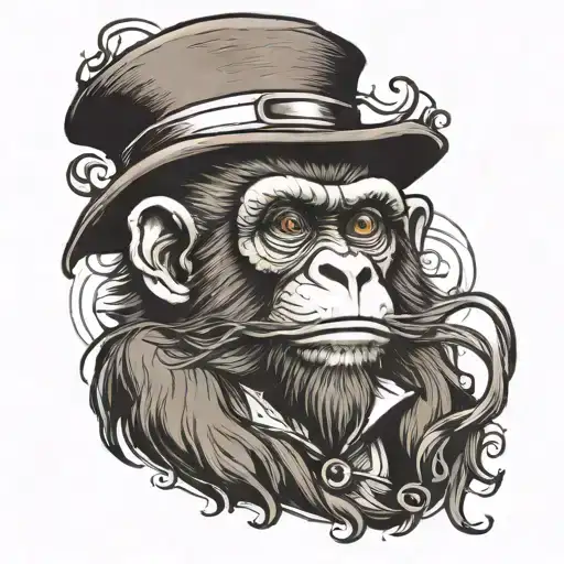 Monkey with top hat, mustache, lord of the rings tattoo design idea