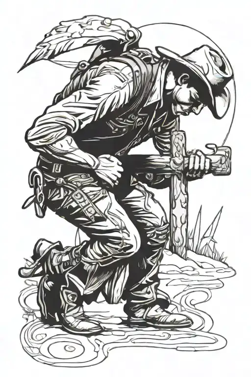 cowboy kneeling at cross  tattoo design idea