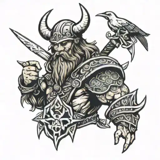 viking with berd gamer tattoo design idea