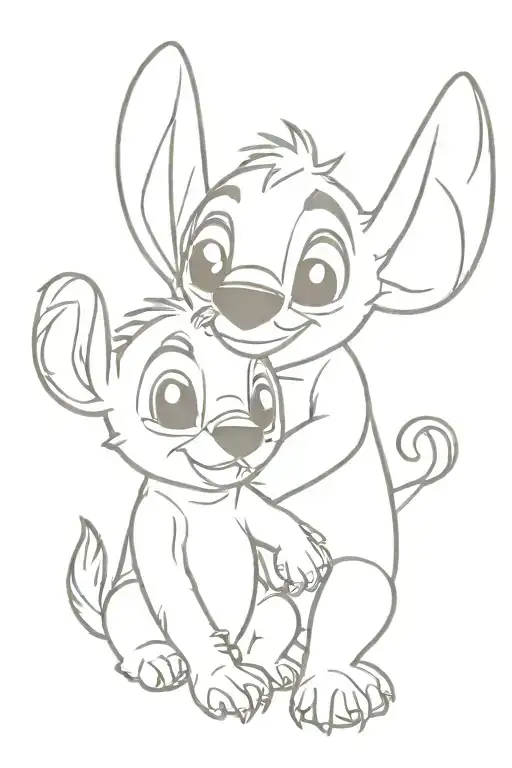 Stitch and simba looking tattoo design idea