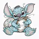 Create a tattoo featuring Stitch lying down and sleeping with Simba as his cuddly toy on the right arm. Stitch should ha tattoo design idea