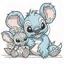 Create a tattoo featuring Stitch lying down and sleeping with Simba as his cuddly toy on the right arm. Stitch should ha tattoo design idea
