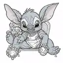 Create a tattoo featuring Stitch lying down and sleeping with Simba as his cuddly toy on the right arm. Stitch should ha tattoo design idea