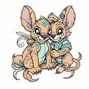 Stitch and simba looking tattoo design idea