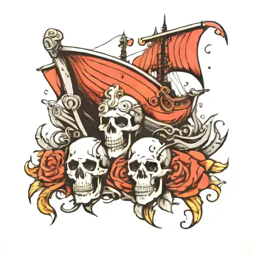 Skulls & Viking Ships tattoo design idea