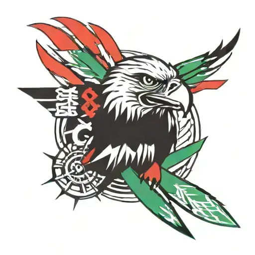 An eagle with a green, white, and red flag, and the Roman numerals IX XXX MMXXI on forearm tattoo design idea