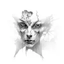 Portrait of a ghostly figure emerging from shadows tattoo design idea