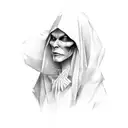 Portrait of a ghostly figure emerging from shadows tattoo design idea