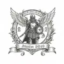 knight with anglel wings and halo, with the date 10/30/2014 in Roman numerals  tattoo design idea
