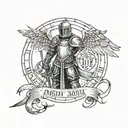 knight with anglel wings and halo, with the date 10/30/2014 in Roman numerals  tattoo design idea