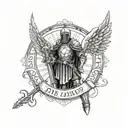 knight with anglel wings and halo, with the date 10/30/2014 in Roman numerals  tattoo design idea
