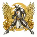 knight with a sword with angel wings and halo, with the date 10/30/2014 in Roman numerals  tattoo design idea
