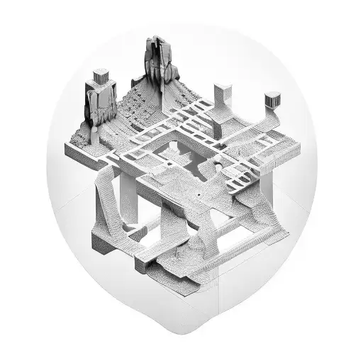 inspired by Monument Valley's abstract world. Merge space and seaside elements without geometrical shapes. Capture a dre tattoo design idea
