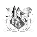 inspired by Monument Valley's abstract world. Merge space and seaside elements without geometrical shapes. Capture a dre tattoo design idea