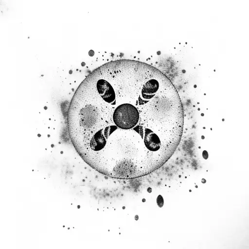 Black dog paw with blue and white splashes in background and enso symbol circleing the paw tattoo design idea