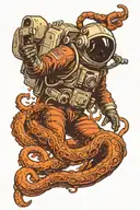 astronaut floating in space tentacles ripping out of his back and head holding an open necronomicon  tattoo design idea