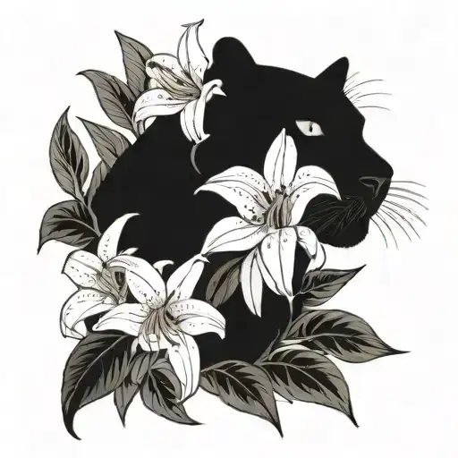 panther and white lilies tattoo design idea