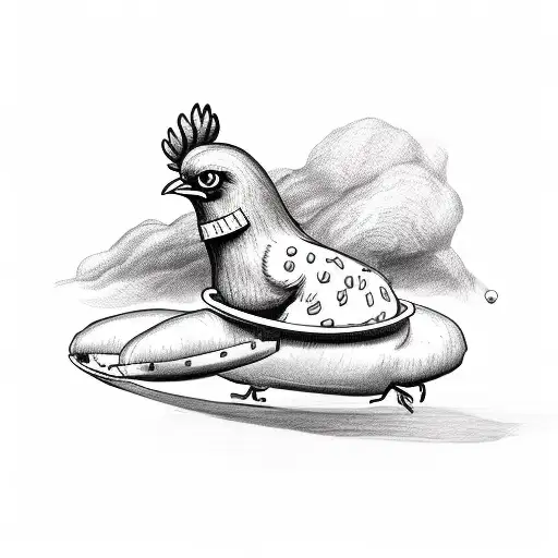 chicken riding a hotdog  tattoo design idea