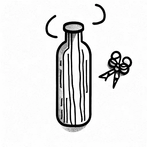 message in a bottle with twine tied at the top and a smiley face charm hanging from the twine tattoo design idea