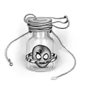 message in a bottle with twine tied at the top and a smiley face charm hanging from the twine tattoo design idea
