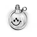 message in a bottle with twine tied at the top and a smiley face charm hanging from the twine tattoo design idea