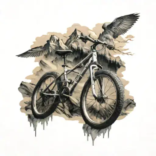 mountains and bicycle tattoo design idea
