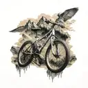 mountains and bicycle tattoo design idea