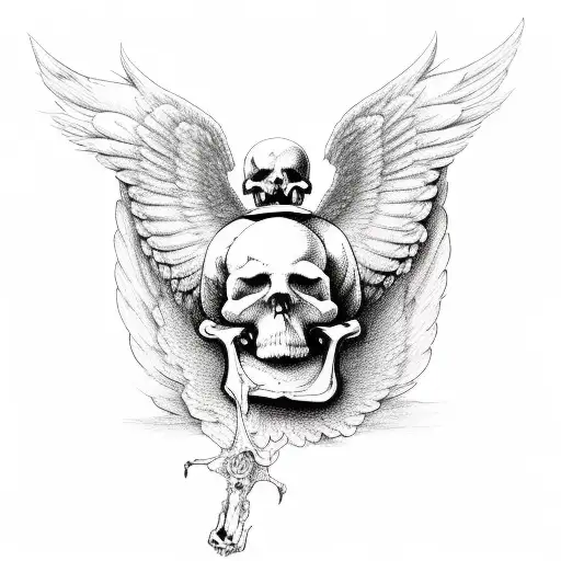 angel and skull tattoo design idea