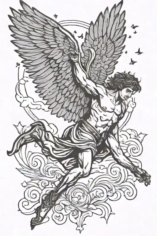 icarus falling from sky tattoo design idea