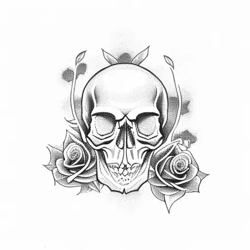 skull with roses tattoo design idea