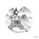 A samurai warrior lifting weights in a traditional Japanese garden tattoo design idea