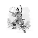 A samurai warrior lifting weights in a traditional Japanese garden tattoo design idea