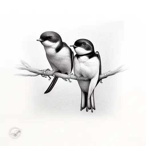Two Swallow Bird, black and white realism  tattoo design idea