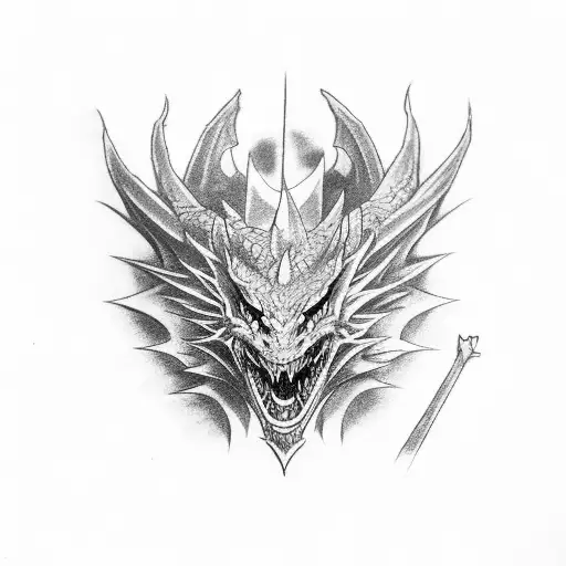 dragon medieval con alas para una manga completa en el brazo tattoo design idea