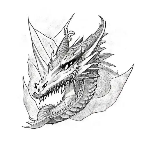 dragon medieval con alas para una manga completa en el brazo tattoo design idea