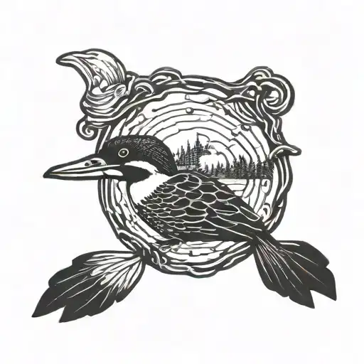 loons necklace suitable for a wrist location, black ink tattoo design idea